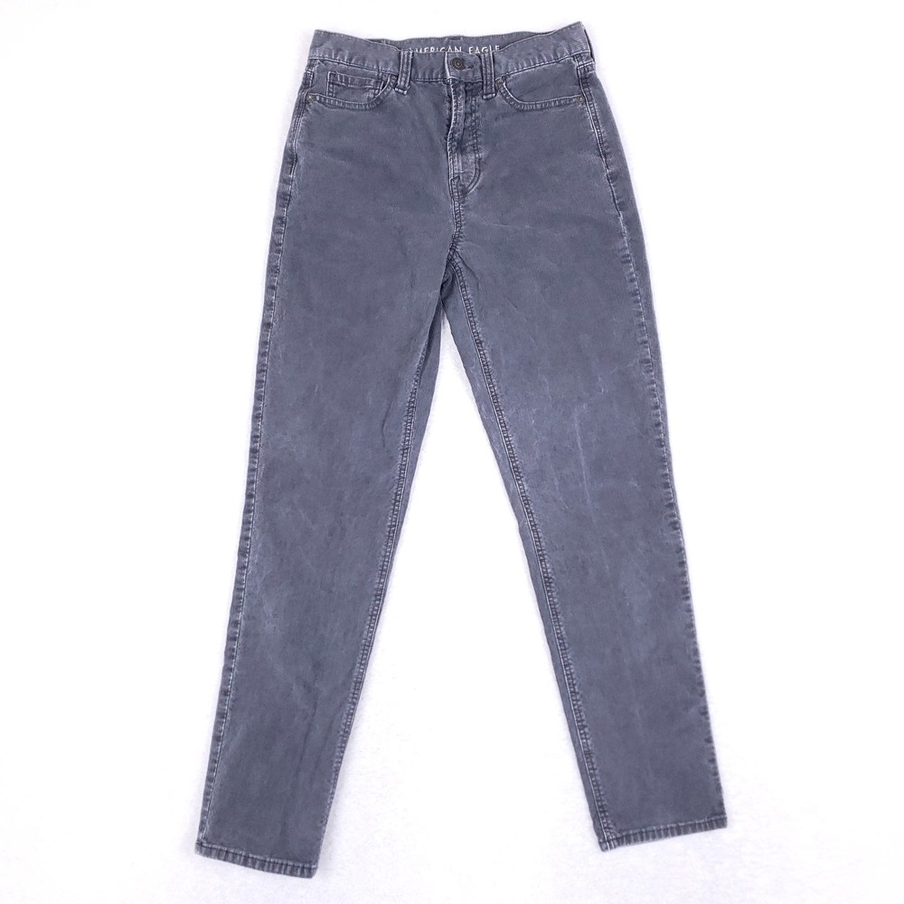 American Eagle Corduroy Mom Jeans 0 Regular High Rise Gray Tapered Leg 90s Style